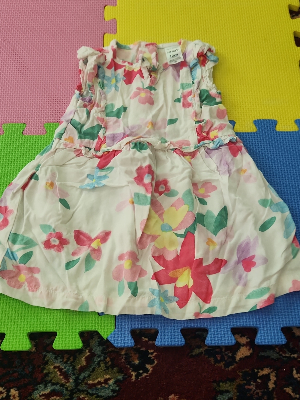 Carter's White Floral Sundress with Pink, Red & Yellow Blooms